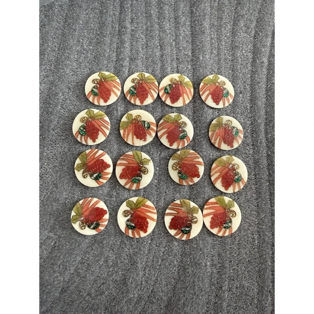 Vintage Christmas Holly Cabochon Glitter Flat Back Craft Jewelry Lot Of‎ 16